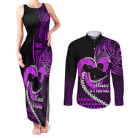 Personalised Hawaii Couples Matching Tank Maxi Dress and Long Sleeve Button Shirts Maui Be Strong Kakau Purple Version LT01 Purple - Polynesian Pride