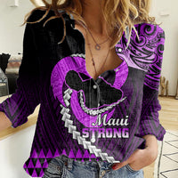 Personalised Hawaii Women Casual Shirt Maui Be Strong Kakau Purple Version LT01 Female Purple - Polynesian Pride