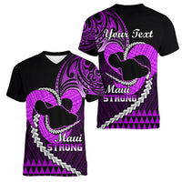 Personalised Hawaii Women V Neck T Shirt Maui Be Strong Kakau Purple Version LT01 - Polynesian Pride