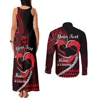 Personalised Hawaii Couples Matching Tank Maxi Dress and Long Sleeve Button Shirts Maui Be Strong Kakau Red Version LT01 - Polynesian Pride