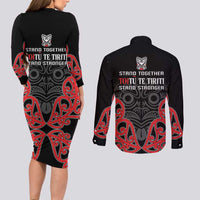 Toitu Te Tiriti 1840 Aotearoa Couples Matching Long Sleeve Bodycon Dress and Long Sleeve Button Shirt Stand Together Stand Stronger