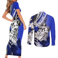 Polynesian Valentine Couples Matching Short Sleeve Bodycon Dress and Long Sleeve Button Shirt Couple Floral Unique Blue Version LT01 - Polynesian Pride