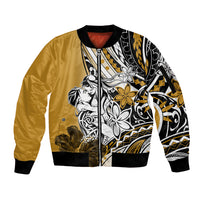 Polynesian Valentine Sleeve Zip Bomber Jacket Couple Floral Unique Gold Version LT01 Unisex Gold - Polynesian Pride