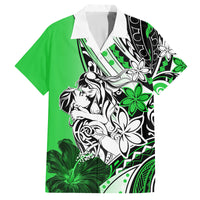 Polynesian Valentine Family Matching Off Shoulder Short Dress and Hawaiian Shirt Couple Floral Unique Green Version LT01 Dad's Shirt - Short Sleeve Green - Polynesian Pride