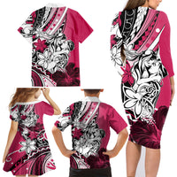 Polynesian Valentine Family Matching Long Sleeve Bodycon Dress and Hawaiian Shirt Couple Floral Unique Pink Version LT01 - Polynesian Pride