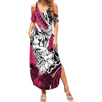 Polynesian Valentine Family Matching Summer Maxi Dress and Hawaiian Shirt Couple Floral Unique Pink Version LT01 Mom's Dress Pink - Polynesian Pride