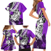 Polynesian Valentine Family Matching Short Sleeve Bodycon Dress and Hawaiian Shirt Couple Floral Unique Purple Version LT01 - Polynesian Pride