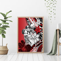 Polynesian Valentine Canvas Wall Art Couple Floral Unique Red Version LT01 - Polynesian Pride