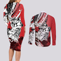 Polynesian Valentine Couples Matching Long Sleeve Bodycon Dress and Long Sleeve Button Shirt Couple Floral Unique Red Version LT01 - Polynesian Pride