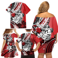 Polynesian Valentine Family Matching Off Shoulder Short Dress and Hawaiian Shirt Couple Floral Unique Red Version LT01 - Polynesian Pride