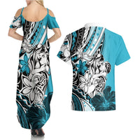 Polynesian Valentine Couples Matching Summer Maxi Dress and Hawaiian Shirt Couple Floral Unique Sky Blue Version LT01 - Polynesian Pride