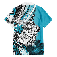 Polynesian Valentine Family Matching Puletasi and Hawaiian Shirt Couple Floral Unique Sky Blue Version LT01 - Polynesian Pride