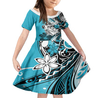 Polynesian Valentine Family Matching Tank Maxi Dress and Hawaiian Shirt Couple Floral Unique Sky Blue Version LT01 Daughter's Dress Sky - Polynesian Pride