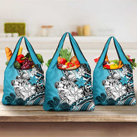 Polynesian Valentine Grocery Bag Couple Floral Unique Sky Blue Version
