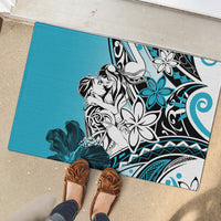Polynesian Valentine Rubber Doormat Couple Floral Unique Sky Blue Version LT01 - Polynesian Pride