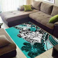 Polynesian Valentine Area Rug Couple Floral Unique Turquoise Version LT01 - Polynesian Pride