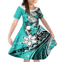 Polynesian Valentine Family Matching Summer Maxi Dress and Hawaiian Shirt Couple Floral Unique Turquoise Version LT01 Daughter's Dress Turquoise - Polynesian Pride