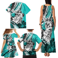 Polynesian Valentine Family Matching Tank Maxi Dress and Hawaiian Shirt Couple Floral Unique Turquoise Version LT01 - Polynesian Pride