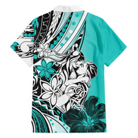Polynesian Valentine Family Matching Tank Maxi Dress and Hawaiian Shirt Couple Floral Unique Turquoise Version LT01 - Polynesian Pride