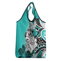 Polynesian Valentine Grocery Bag Couple Floral Unique Turquoise Version