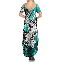Polynesian Valentine Summer Maxi Dress Couple Floral Unique Turquoise Version LT01 - Polynesian Pride