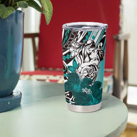 Polynesian Valentine Tumbler Cup Couple Floral Unique Teal Version