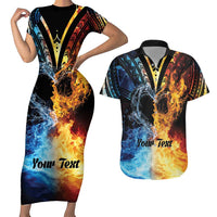 Personalised Polynesian Heart In Fire And Water Couples Matching Short Sleeve Bodycon Dress and Hawaiian Shirt Romantic Elements