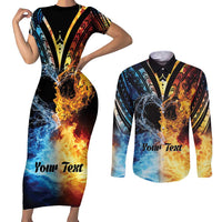 Personalised Polynesian Heart In Fire And Water Couples Matching Short Sleeve Bodycon Dress and Long Sleeve Button Shirt Romantic Elements LT01 Colorful - Polynesian Pride