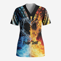 Personalised Polynesian Heart In Fire And Water Scrub Top Romantic Elements - Polynesian Pride