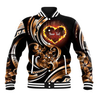 Personalised Polynesian Fiery Heart Baseball Jacket Passionate Love LT01 Unisex Black - Polynesian Pride