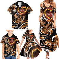 Personalised Polynesian Fiery Heart Family Matching Summer Maxi Dress and Hawaiian Shirt Passionate Love