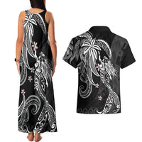 Polynesian Mermaid Plumeria Tribal Tattoo Couples Matching Tank Maxi Dress and Hawaiian Shirt