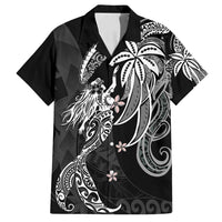 Polynesian Mermaid Plumeria Tribal Tattoo Family Matching Puletasi and Hawaiian Shirt LT01 Dad's Shirt - Short Sleeve Black - Polynesian Pride