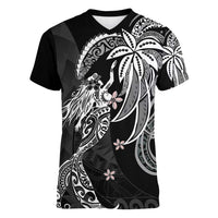 Polynesian Mermaid Plumeria Tribal Tattoo Women V-Neck T-Shirt