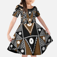 Fiji Brown Masi Pattern Family Matching Mermaid Dress and Hawaiian Shirt Fijian Tapa LT01 Daughter's Dress Brown - Polynesian Pride