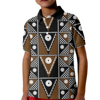 Fiji Brown Masi Pattern Kid Polo Shirt Fijian Tapa