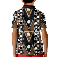 Fiji Brown Masi Pattern Kid Polo Shirt Fijian Tapa