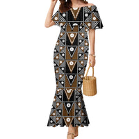 Fiji Brown Masi Pattern Mermaid Dress Fijian Tapa