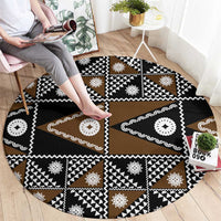 Fiji Brown Masi Pattern Round Carpet Fijian Tapa