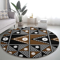 Fiji Brown Masi Pattern Round Carpet Fijian Tapa