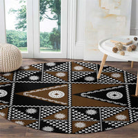 Fiji Brown Masi Pattern Round Carpet Fijian Tapa