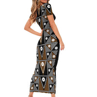 Fiji Brown Masi Pattern Short Sleeve Bodycon Dress Fijian Tapa