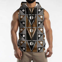 Fiji Brown Masi Pattern Sleeveless Zip Hoodie Fijian Tapa