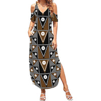 Fiji Brown Masi Pattern Summer Maxi Dress Fijian Tapa