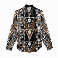 Fiji Brown Masi Pattern Women Casual Shirt Fijian Tapa