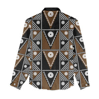 Fiji Brown Masi Pattern Women Casual Shirt Fijian Tapa