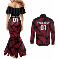 Custom Fiji Rugby Couples Matching Mermaid Dress and Long Sleeve Button Shirts Flying Fijians Red Palm Tree Version LT01 - Polynesian Pride
