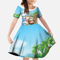 Hawaii Christmas Santa Claus Family Matching Short Sleeve Bodycon Dress and Hawaiian Shirt Mele Kalikimaka Tropical Beach LT01 Daughter's Dress Art - Polynesian Pride