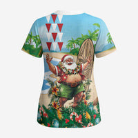 Hawaii Christmas Santa Claus Scrub Top Mele Kalikimaka Tropical Beach - Polynesian Pride