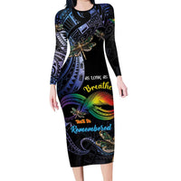 Personalised Polynesian Memorial Long Sleeve Bodycon Dress As Long As I Breathe You'll Be Remembered LT01 Long Dress Colorful - Polynesian Pride